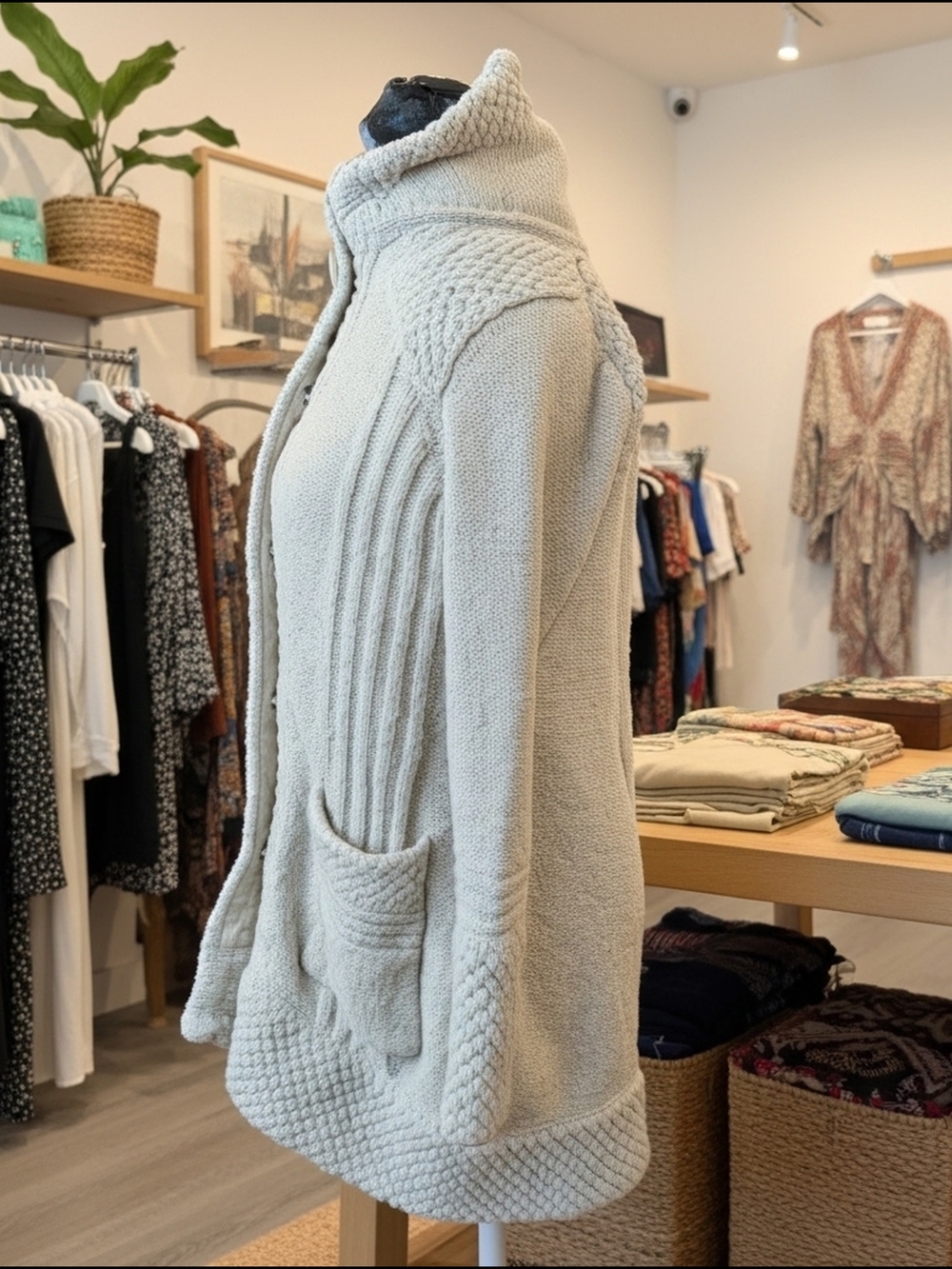 prAna Eslin Cardigan Knit Sweater Women's S Snap Button Pockets Bone White - Picture 2 of 8